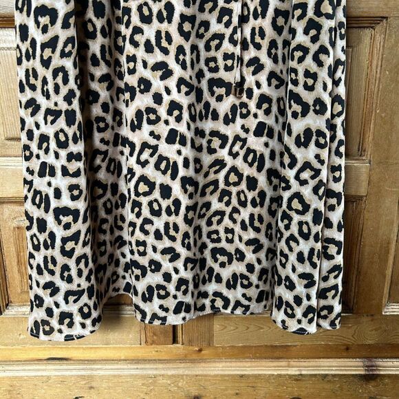 Avec Les Filles 10 Leopard Print Dress Mock Neck Short Sleeve Belted - Picture 9 of 16